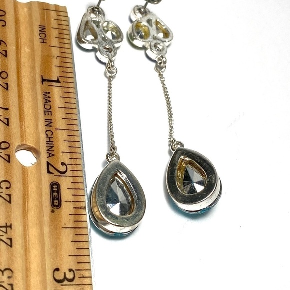 Earrings Dangles Drops Blue Rhinestones Silver Tone Long - Picture 5 of 11